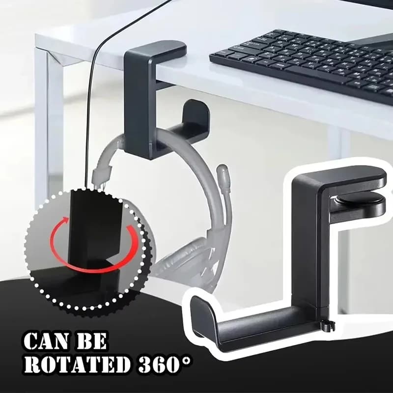 Support for headphones under the desk 360 ° Rotating supports with clips for earphones Display for headphones Hook for hook Organizer - No punching