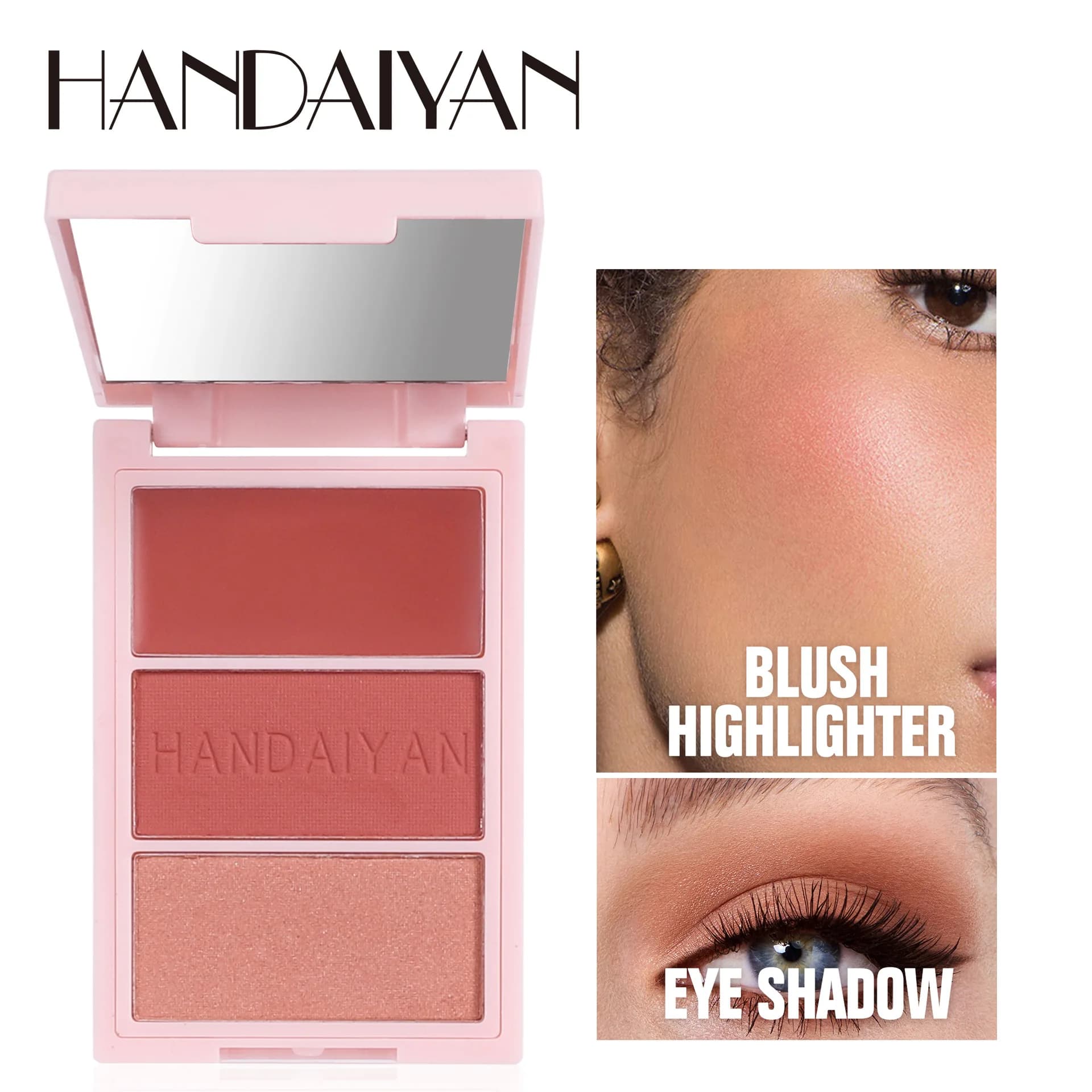 Rouge per guance a lunga durata Palette di fard a tre colori Evidenziatore rosa opaco naturale Trucco Cosmetico di bellezza