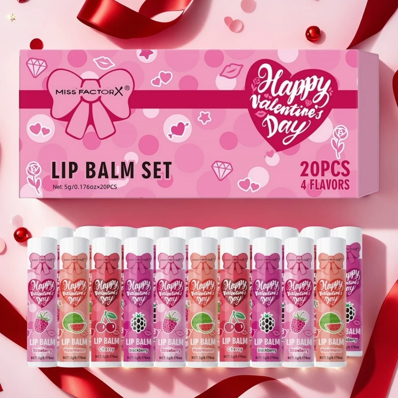 Set regalo di lusso da 20 pezzi/scatola Set balsamo per labbra idratante e lucido per labbra secche Regali di San Valentino da donna