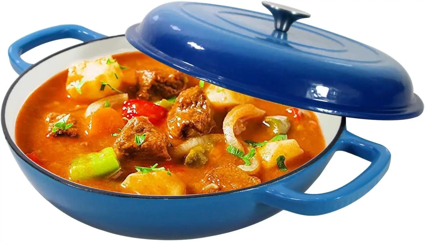 Pentola Dutch in Ghisa Unmatched by 3,8 Liters with Cover - Robusta, with Double Handle, Oven Pan for Family Gifts in Blue