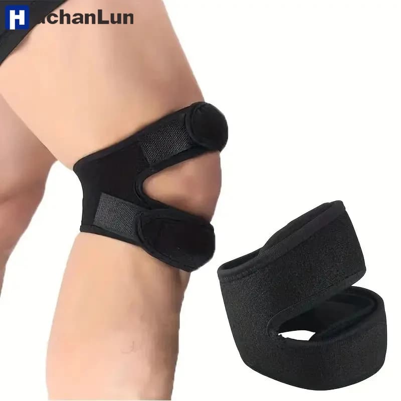1 PZ Ginocchiera sportiva Doppio ginocchio rotuleo Supporto tendine Cinghia Brace Pad Protector Fascia per ginocchio aperta Wrap Fit ness Me