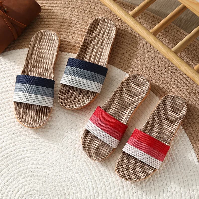 Fashion Men Slippers Beach Sandals Breathable Flat Shoes Striped Sandals Fashion Household Slippers Flip-Flops Shoes Slides