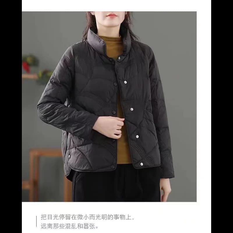 Thin Down Women's Short Stand Collar Fashion Solid Color Lightweight Autumn and Winter Warm Long Sleeve Jacket