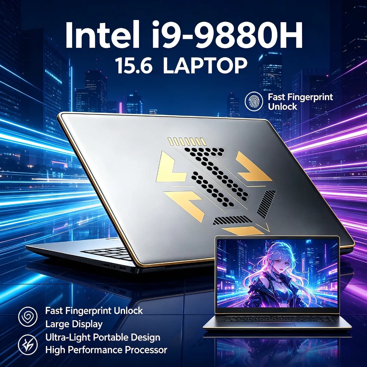 Intel Core i9 9880H 15.6 Inch Laptop 8C16T 4.8GHz 32GB RAM 2TB SSD 1920x1080 Backlit Fingerprint Gaming Workstation Office Pro
