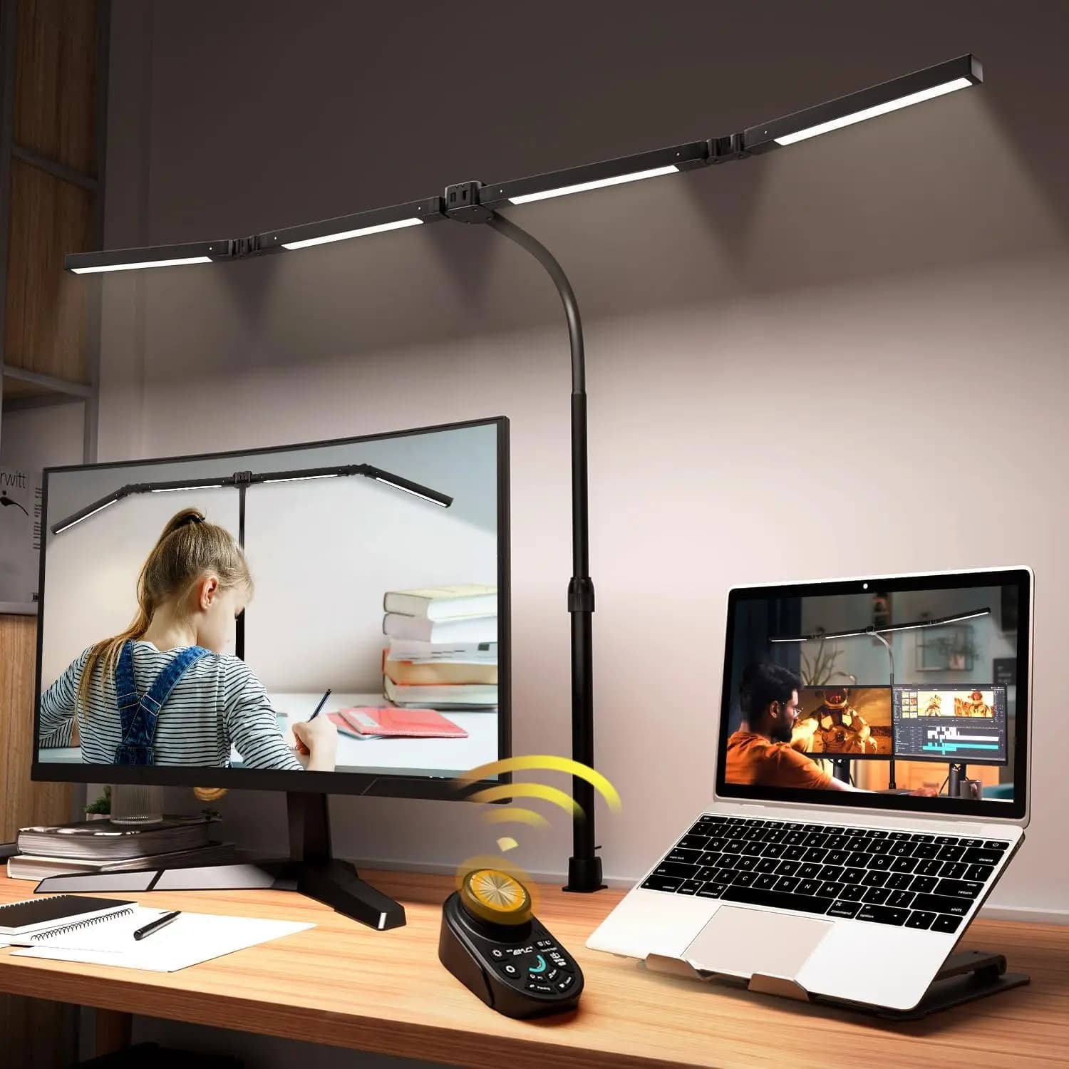 Lampada da Scrivania LED Regolabile con Dimmerazione Continua, Telecomando e Luce Protettiva per gli Occhi, per Uso Domestico e Ufficio