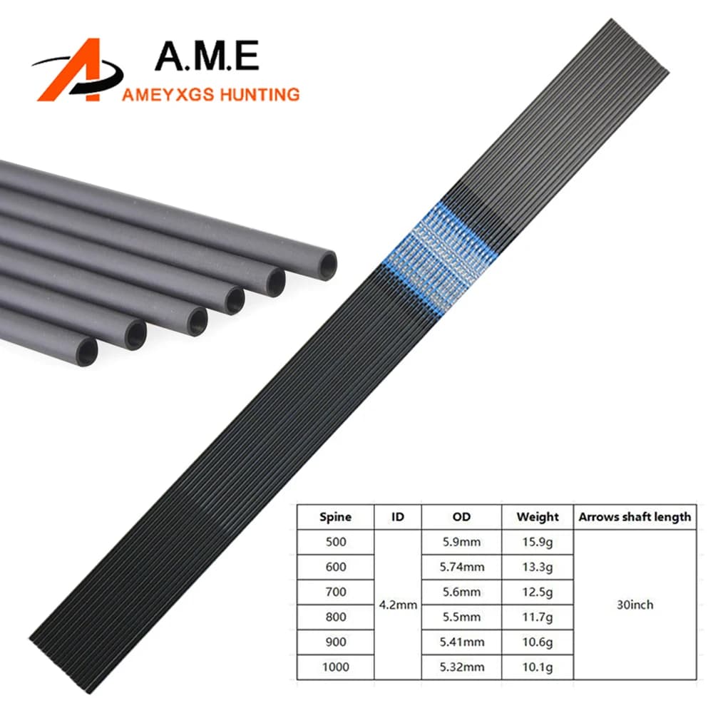 6/12pcs 30 pollici puro carbonio freccia albero colonna vertebrale 500 600 700 800 900 1000 ID4.2mm tiro con l'arco arco caccia tiro bersaglio freccia