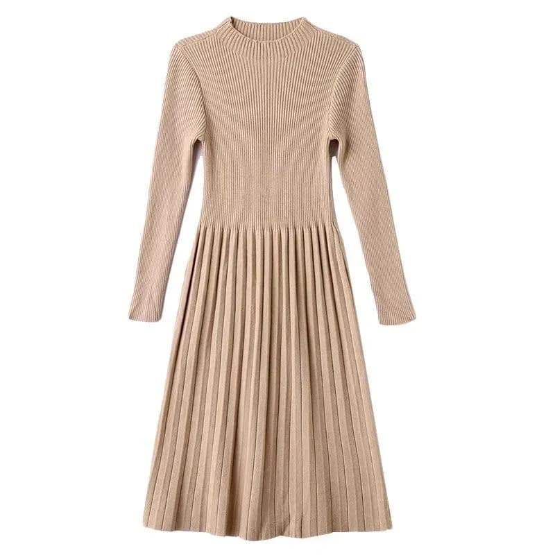 Autumn/Winter Elastic Knitted Dress Women's Long Sleeve Versatile Half High Collar Bottom Dress With Coat Inner Sweater Dresses