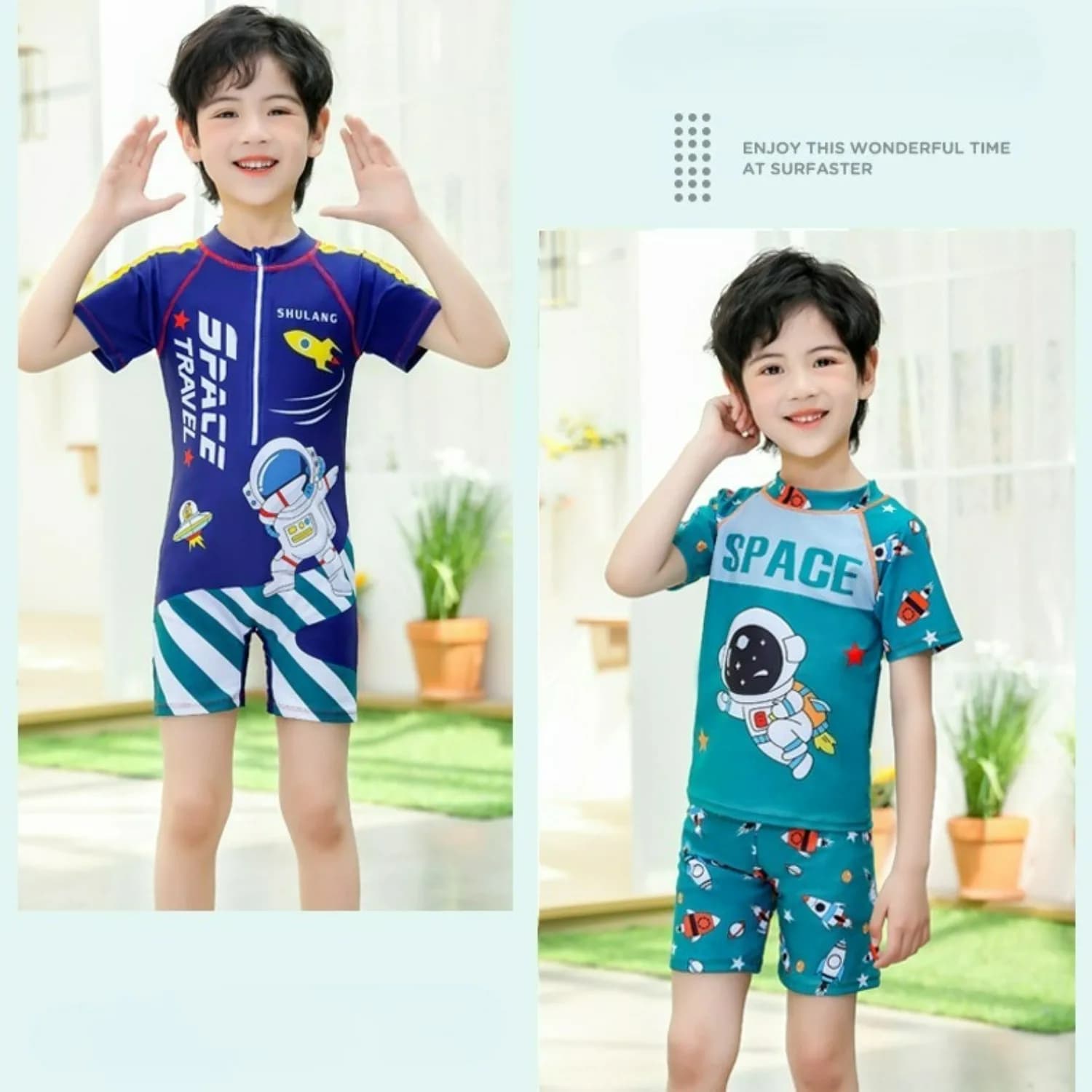 One Piece Swimwear for Boys 2026 New Solid Color Cartoon Print Quick-Drying Swimming Suit Swimming Cap