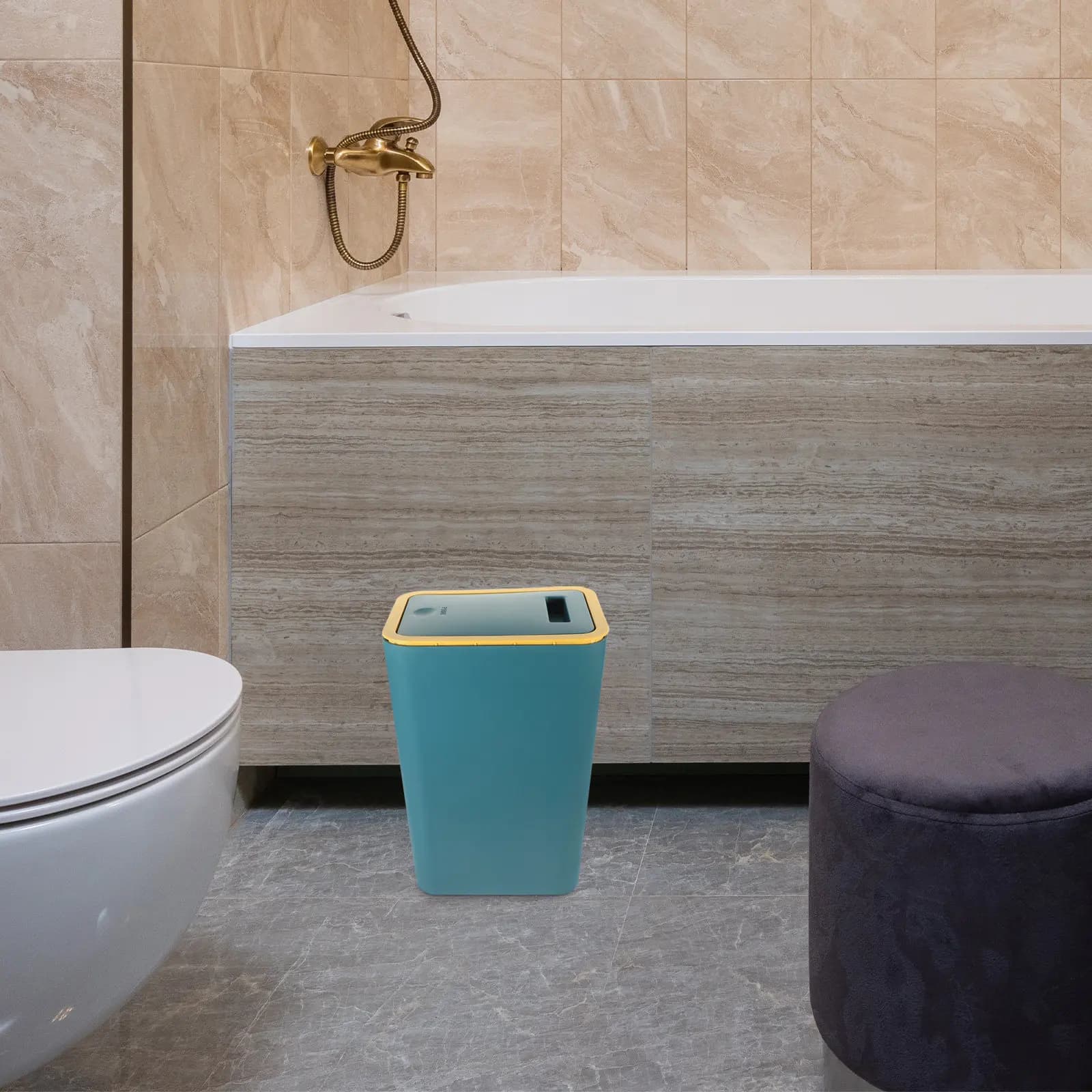Cestino per Rifiuti a Pressione, in PP Spesso e Resistente all'Usura, Compatto per Bagno con Coperchio, Cestino Stretto per Camera da Letto e Ufficio