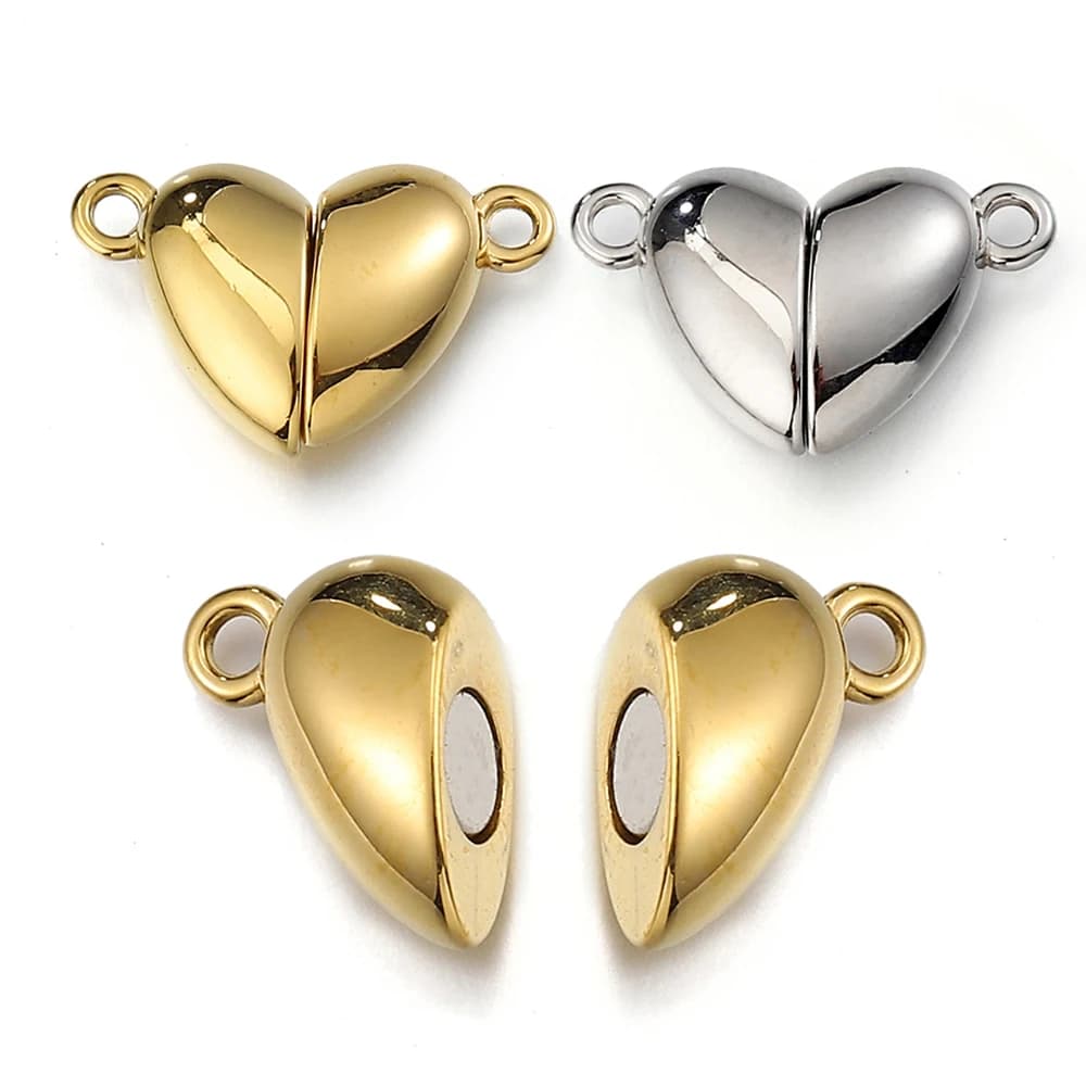 5 set 2 set connettori magnetici con chiusura a forma di cuore in acciaio inossidabile con chiusura a sfera per bracciale fai da te, collana, creazione di gioielli, chiusura finale