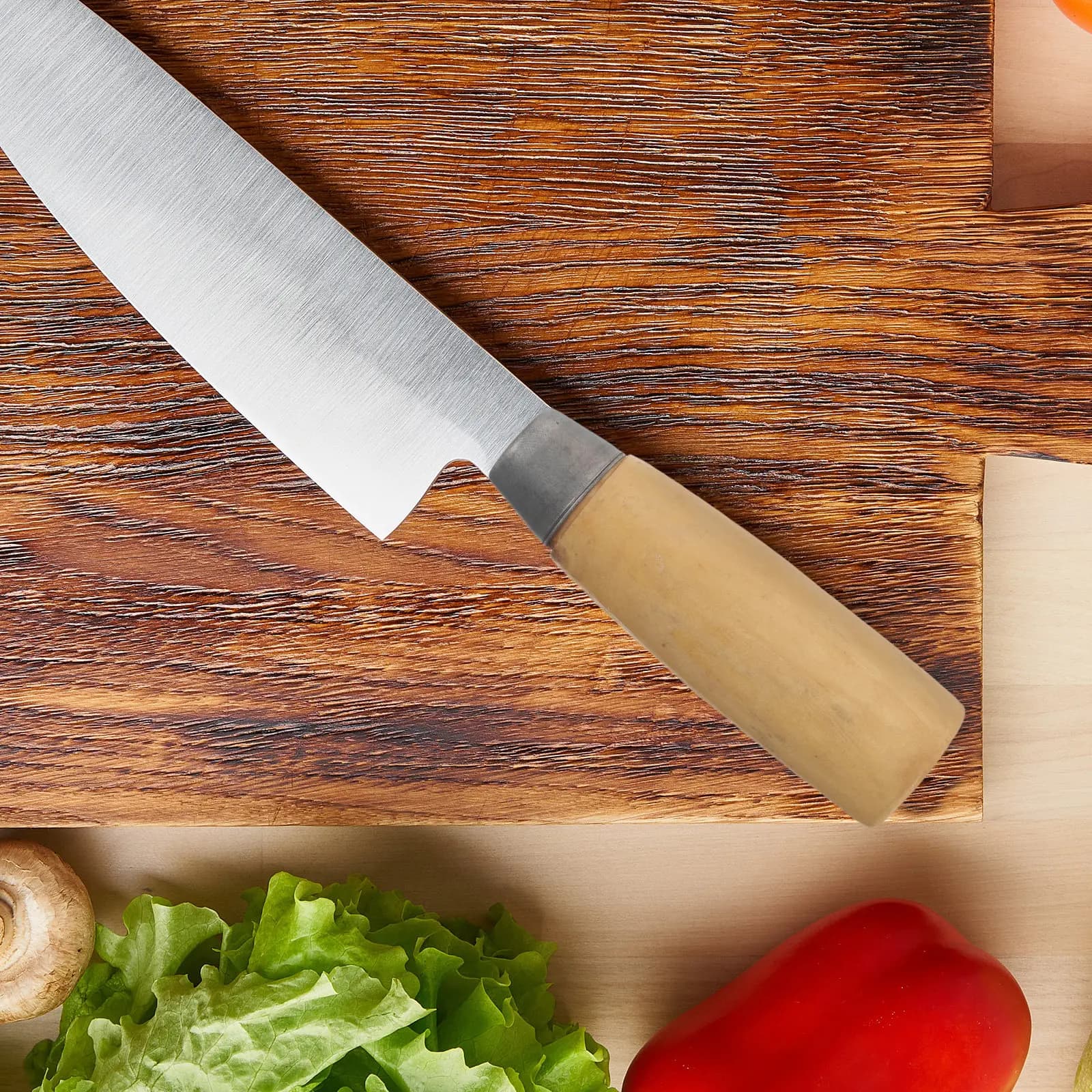 2 Pezzi Manico di Ricambio in Legno per Coltello da Chef, Impugnatura Ergonomica Antiscivolo per Coltelli da Cucina e da Macellaio, con Collare in Metallo