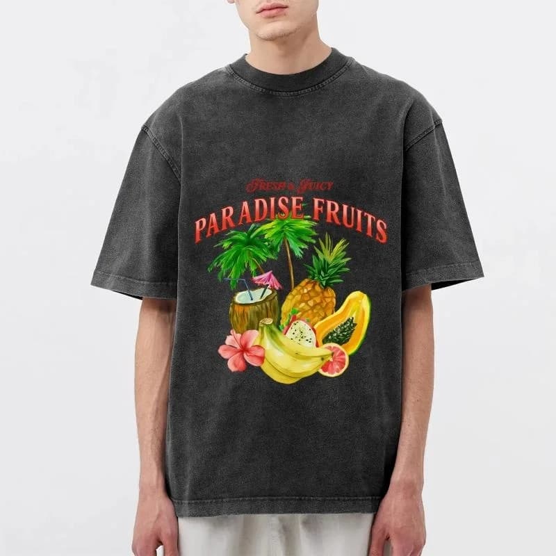 T-shirt pullover oversize Y2K streetwear 230 g/m2 T-shirt girocollo vintage con stampa grafica lavata in cotone pesante 2026