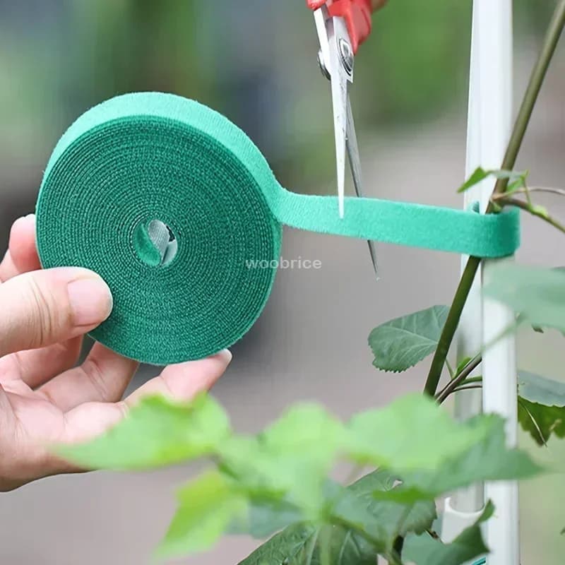 Green Self-Adhesive Nylon Cable Tie Adjustable Plant Support Loop Hook Reusable Fastener Tape Strips for Garden Twine Bandage
