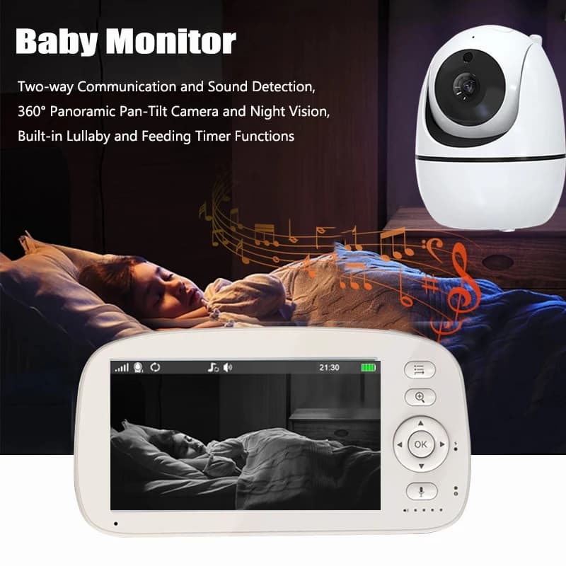 Monitor Video per Bambini da 5.0 Pollici con Telecamera Pan-Tilt Wireless, Audio Bidirezionale, Visione Notturna, Sicurezza, Funzione Cameretta e Ninna Nanna
