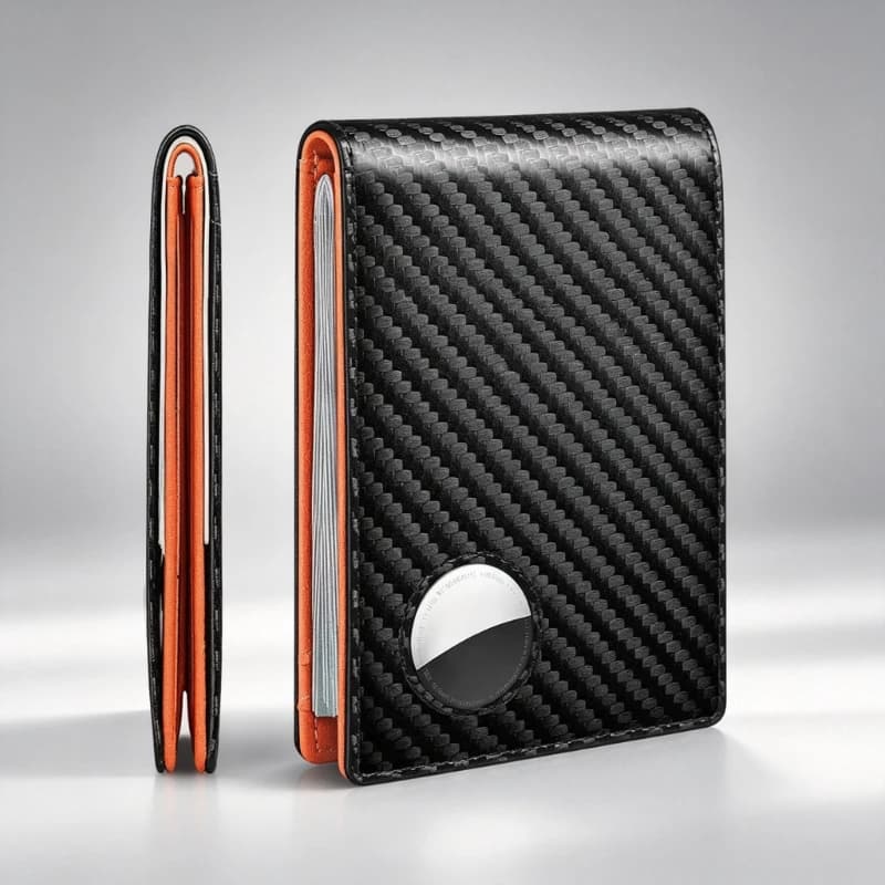 Portafoglio da uomo per carte di credito aziendali con blocco RFID e motivo in fibra di carbonio, portafoglio bifold per AirTag Tracker