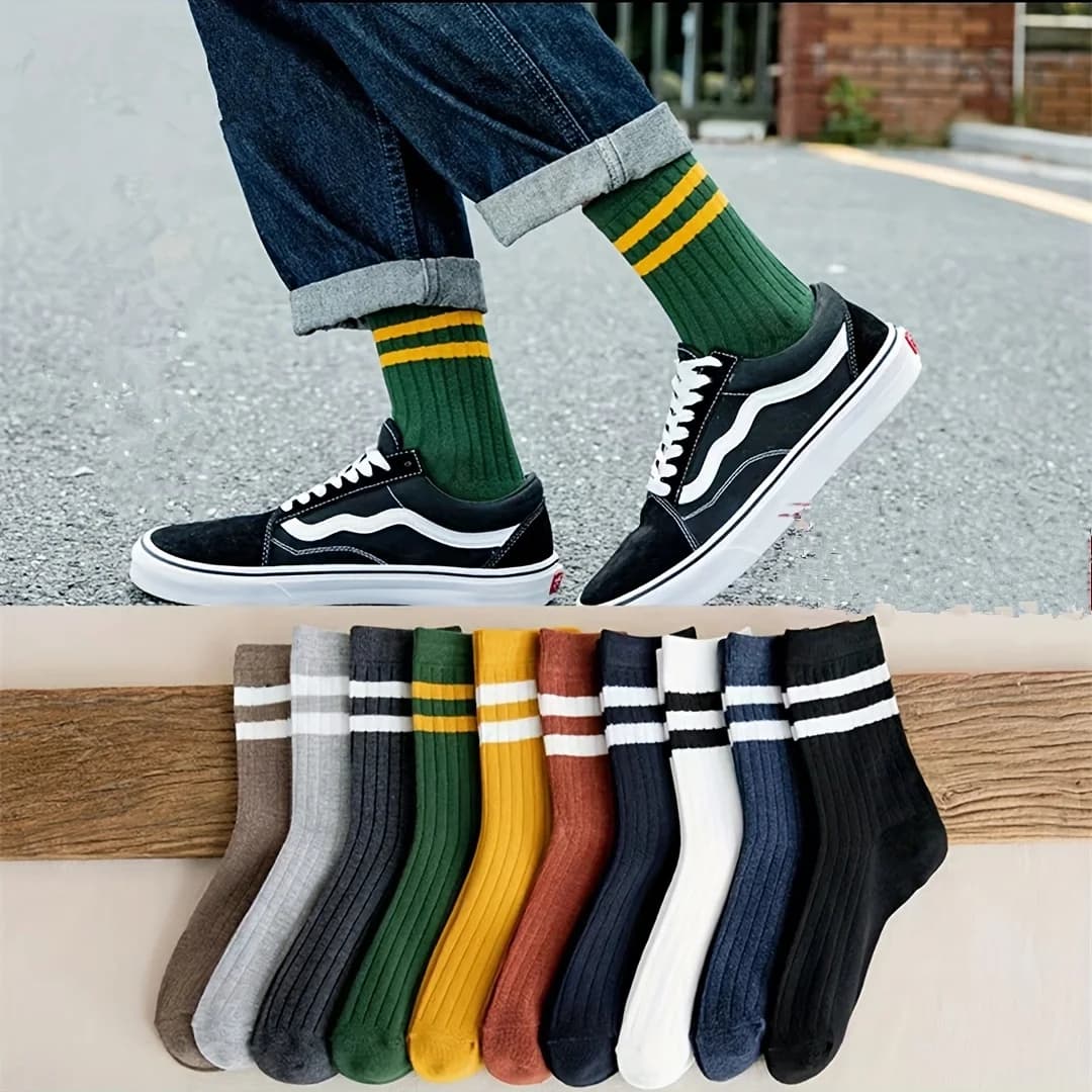 5 pairs of men's socks for autumn and winter – Funny vintage design sports socks for casual, sporty and everyday clothing, comfortable and breathable