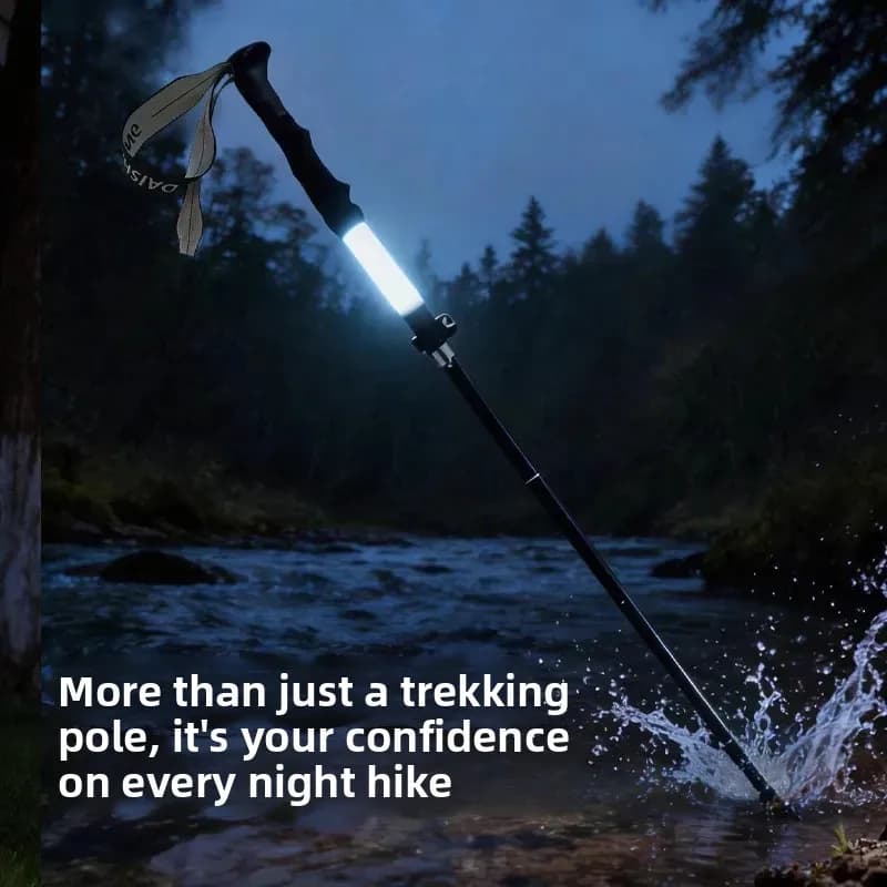 Aluminum Alloy Telescopic Trekking Pole With LED Night Light Ultralight Anti-slip Outdoor Mountaineering Walking Stick