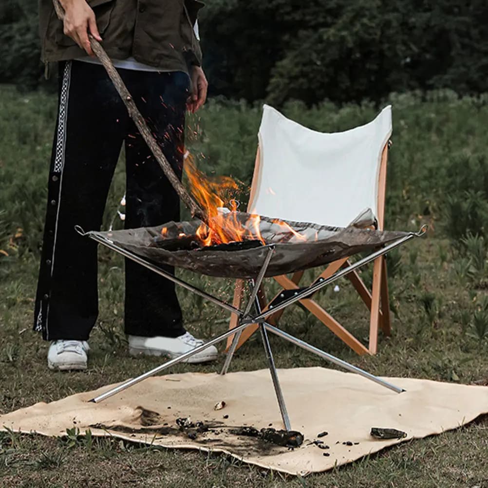 Coperta Ignifuga in Fibra di Vetro, Tappetino Resistente al Calore Pieghevole e Leggero per Campeggio, Protezione per Griglia, Terrazza e Prato