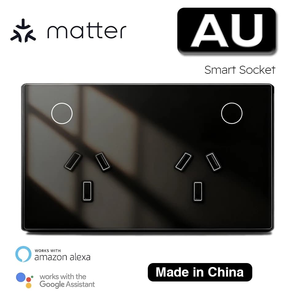 Smart wall socket Matter 120 type socket AU socket 16A power touch switch Alexa Google Home wireless remote control