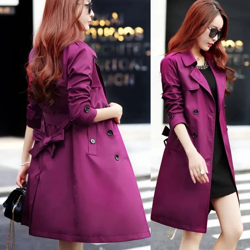 Trench di media lunghezza da donna con giacca a vento viola 2023 primavera nuovo cappotto autunnale Casual britannico coreano a vita sottile con capispalla per cintura
