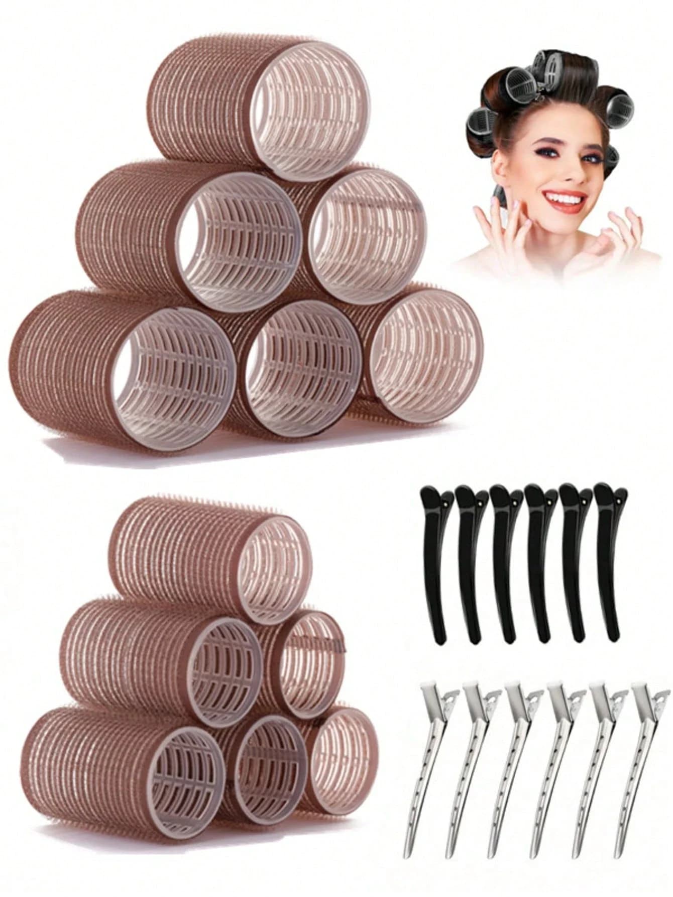 2 set di arricciacapelli con 12 clip, borsa per cosmetici e fermaglio per capelli lunghi, medi e corti