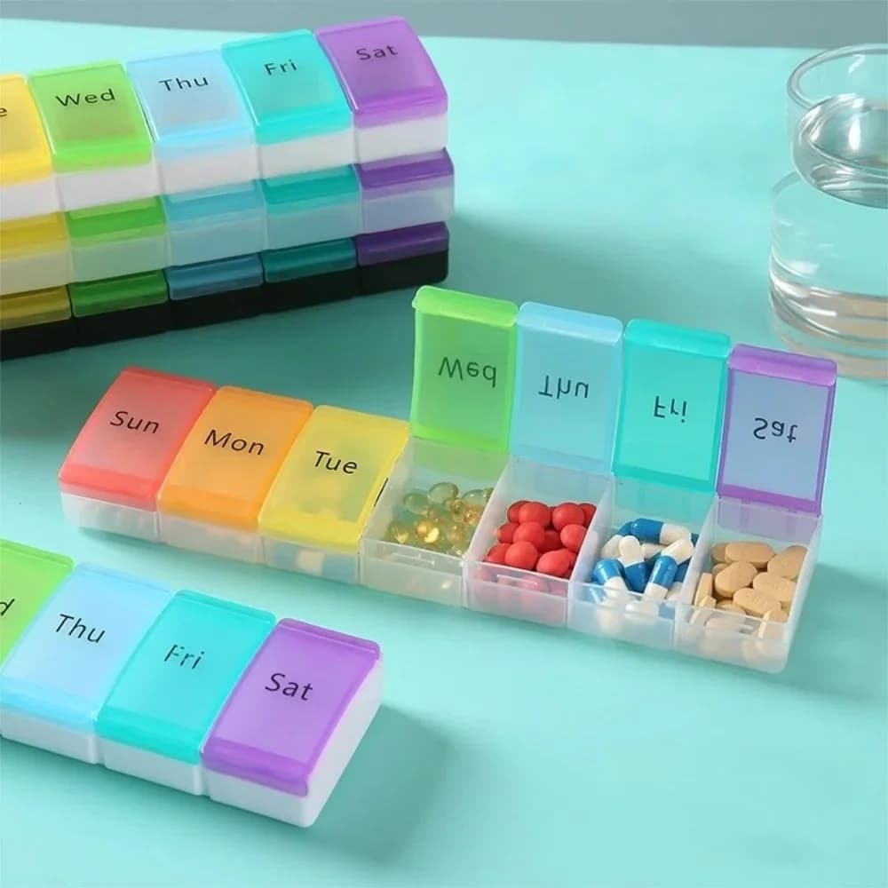 Weekly Tablet Premium Large Rainbow, 7 Days 7 Parties, Daily Container for Vitamins, Medicines, Supplements, Fish Oils