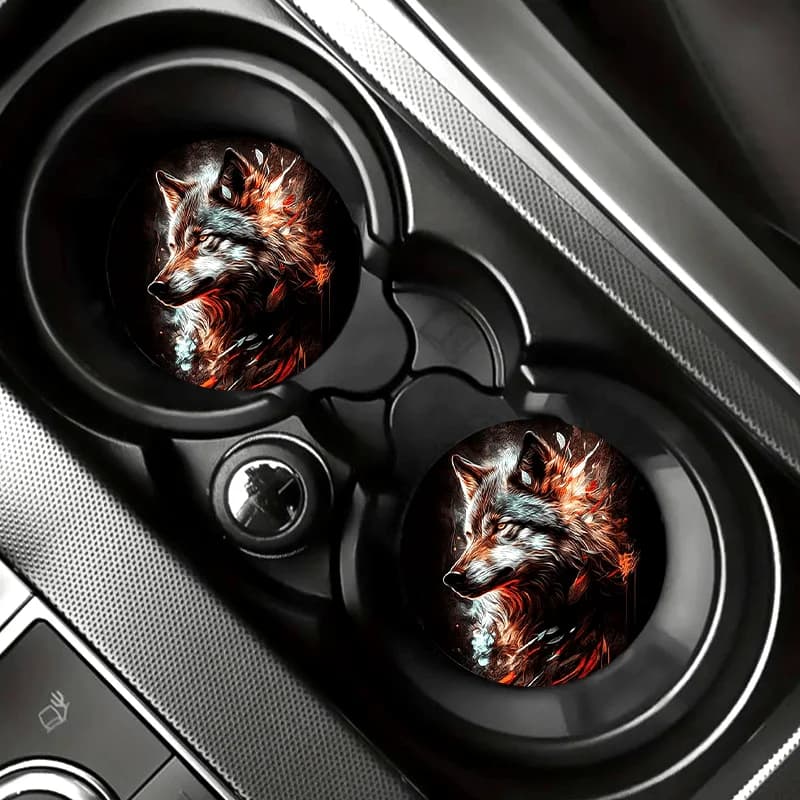 Gray Wolf Pattern Car Cup Holders: Non-Slip, Shock-Proof, And Stylish For Your Vehicle - Perfect Party Gift!