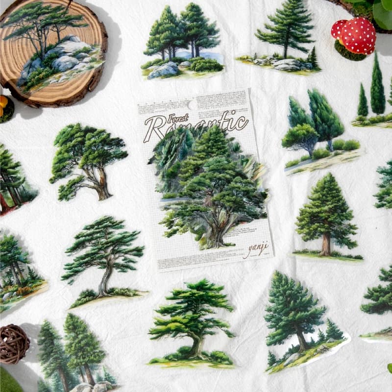 30pcs/pack Romantic Trees Stickers Kit Transparent PET Scrapbooking Materials DIY Junk Journal Aesthetics Sticker Stationary