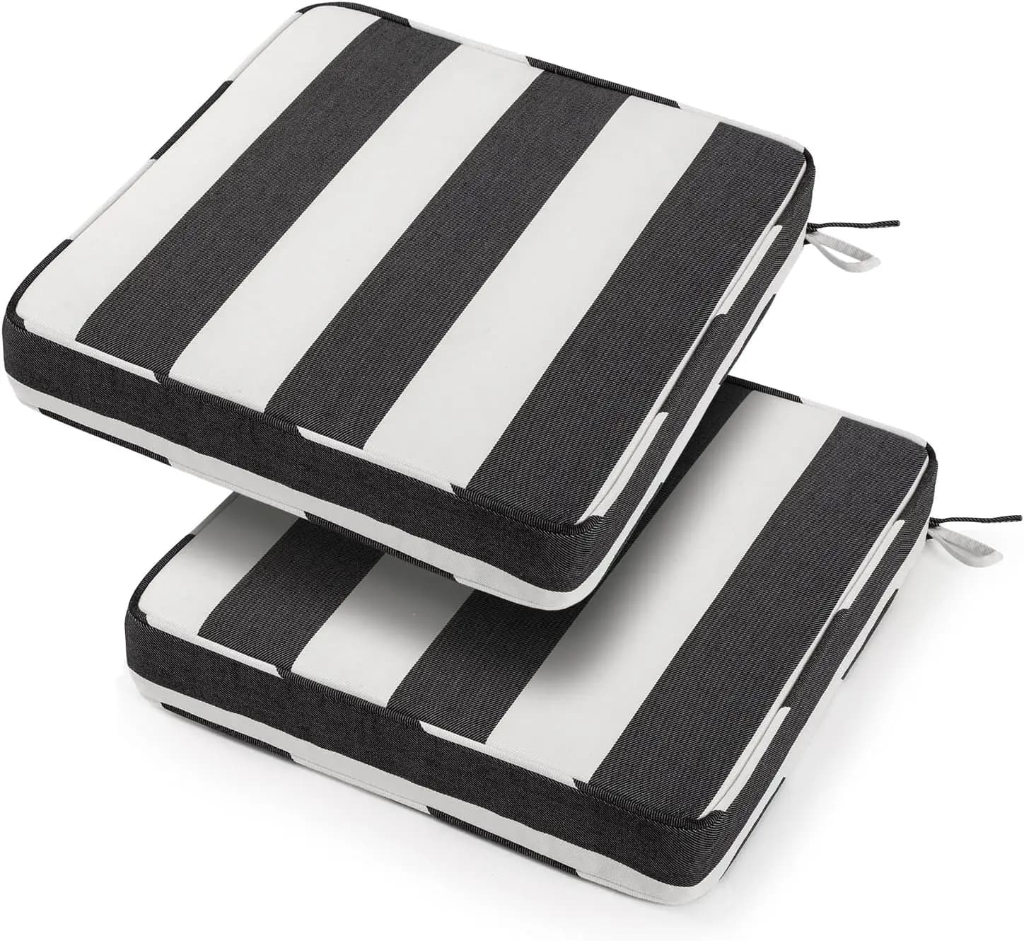 Set di 2 Cuscini Quadrati per Sedie da Esterno, Resistenti all'Acqua e allo Sbiadimento, Imbottiture Spesse per Mobili da Giardino e Patio - Nero con Strisce Avorio