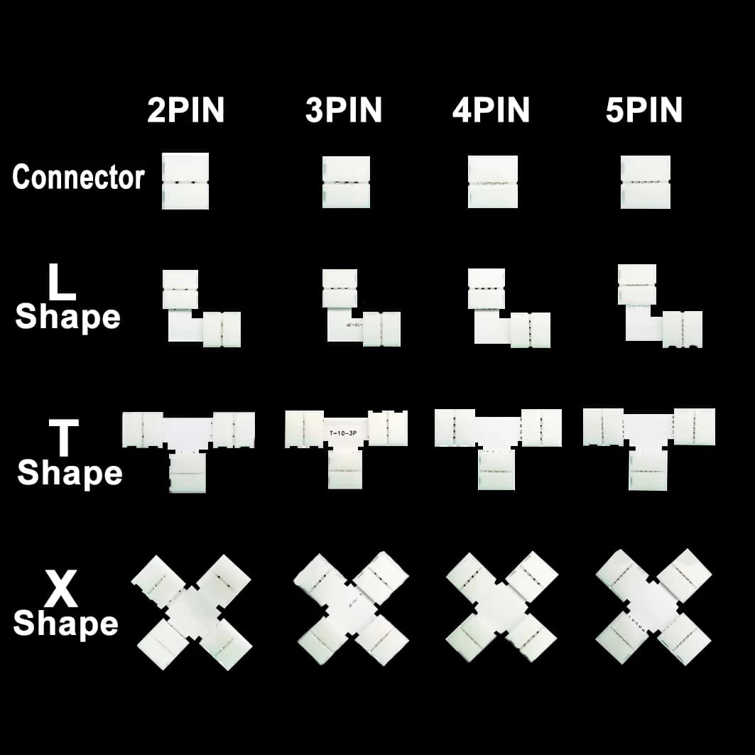 5PCS 10mm L/T/X Forma Connettore 2/3/4/5PIN Saldatura Gratuita Per La Luce di Striscia Led WS2811 WS2812b WS2813 WS2815 RGB RGBW RGBWW