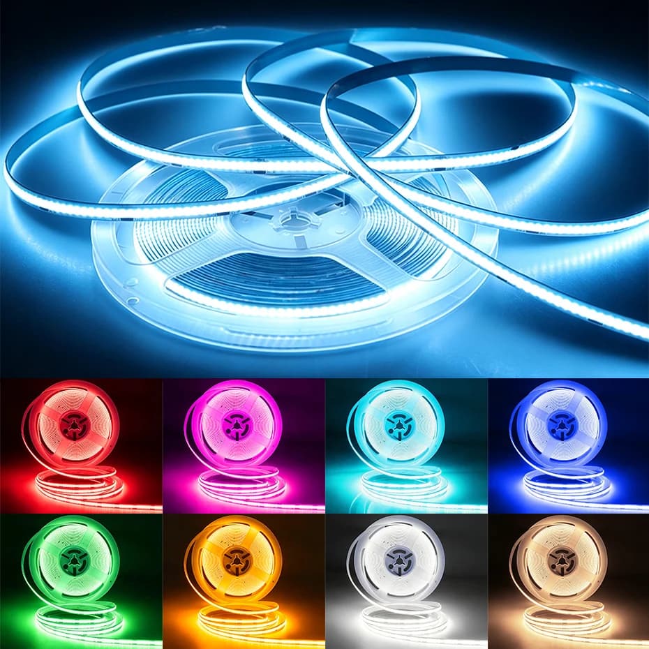 8mm Colorful 1M-10M 24V COB LED Strip Lights DC24V RA90 320LED/m High Density LED Tape DIY Colour Room Decor Tape Light