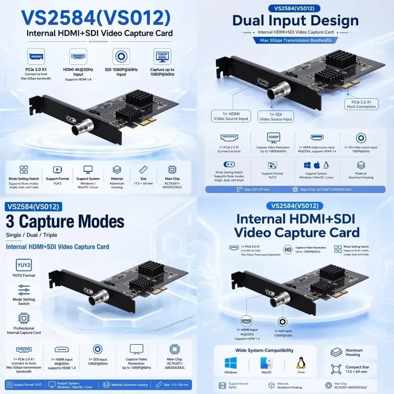 AP01 for PCIe 2.0 X1 SDI Hybrid Capture Card 4K30 1080P60 SDI YUY2 Single Dual Triple Mode Internal Video Capture