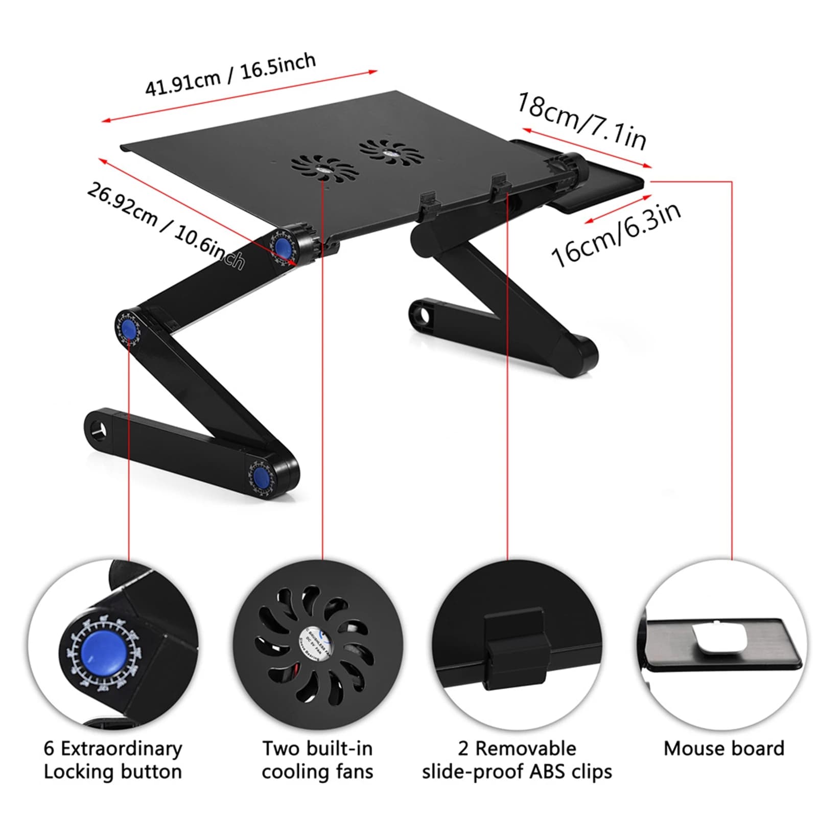 ZK30 360 ° Supporto da tavolo pieghevole regolabile per scrivania per laptop con ventola di raffreddamento per mouse Boad nero