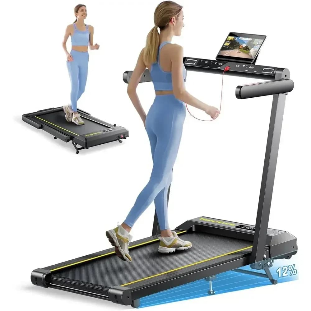 Portable 4-in-1 Folding Treadmill with 12% Incline, 2.5HP, Bluetooth Speaker, 0.6-10MPH Speeds for Home/Office Use
