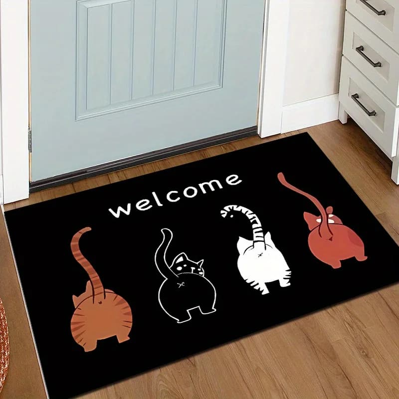 Cat Pattern Welcome Door Mat Bedroom Bedside Foot Mat Living Room Entrance Non-slip Floormat Balcony Hallway Laundry Room Rug