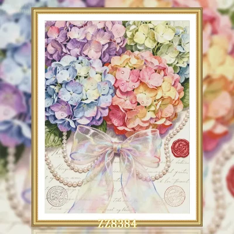 ZZ8384 - Hydrangea Flowers 14CT 16CT 18CT Stamped Cross Stitch DIY Set Chinese Pattern Kit Needlework Embroidery 135 Colors