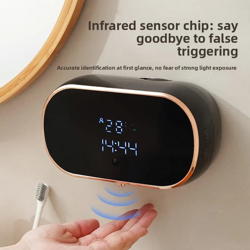 Dispenser automatico di sapone in schiuma touchless intelligente USB ricaricabile montato a parete con display digitale ABS per lavatrice a mano