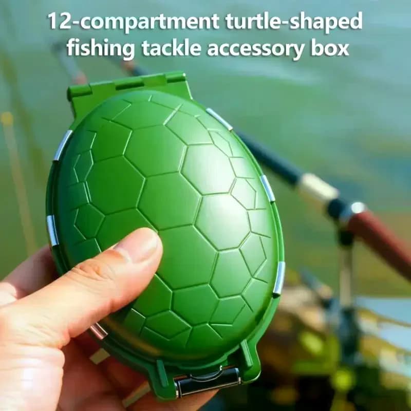 Candle holder and hooks shaped like a turtle with 12 compartments for fishing gear, baits and hooks; box for travel medicines.