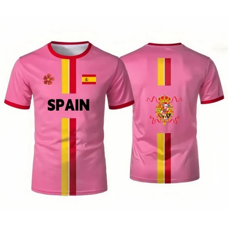 Maglia da Calcio Spagnola con Grafica Bandiera e Emblema Nazionale, T-Shirt Smart Casual, Abbigliamento da Spiaggia, Tuta da Surf, Muta da Surf
