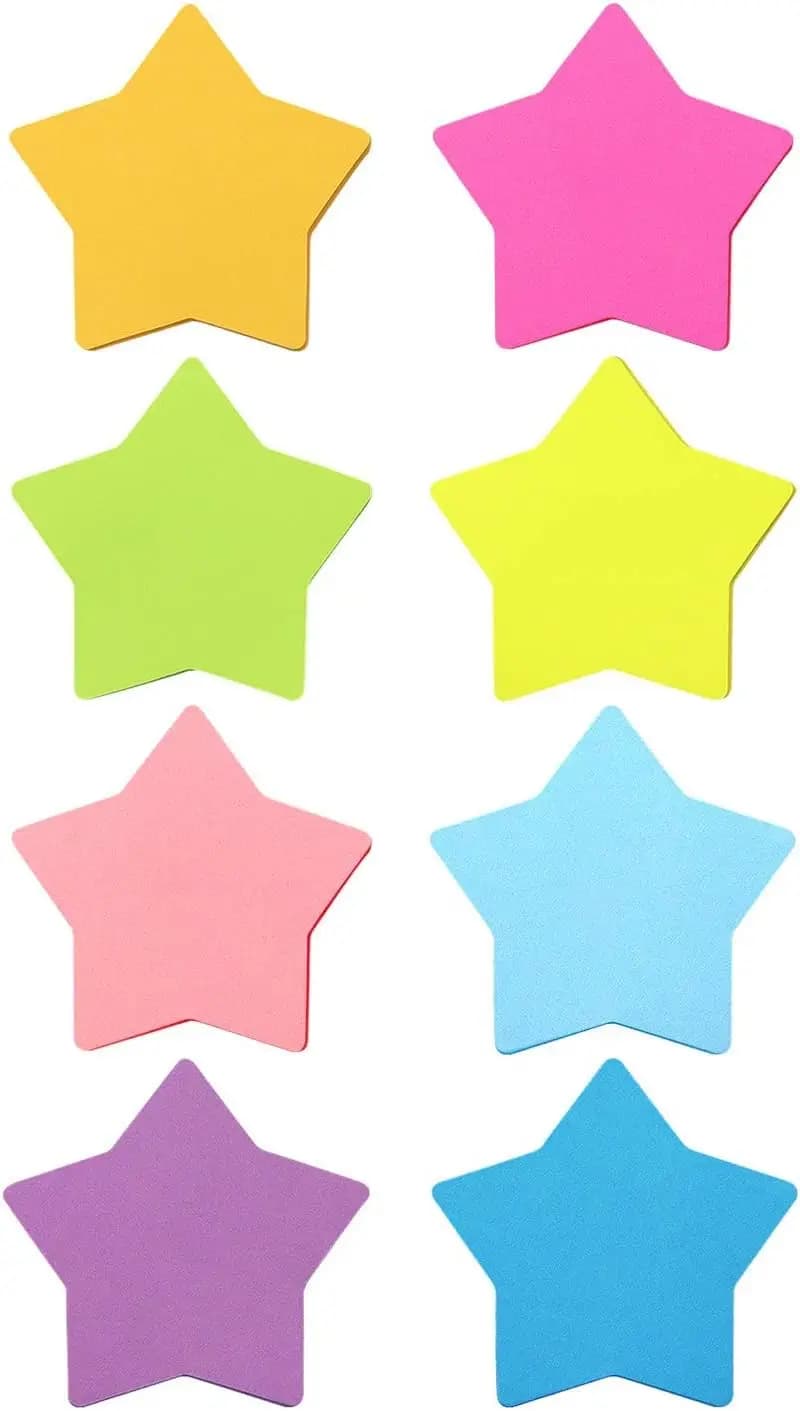 Blocchetti Adesivi a Forma di Stella, 8 Colori Vivaci, 75 Fogli/Blocchetto, Blocchi di Note Autoadesivi (8 Blocchi)