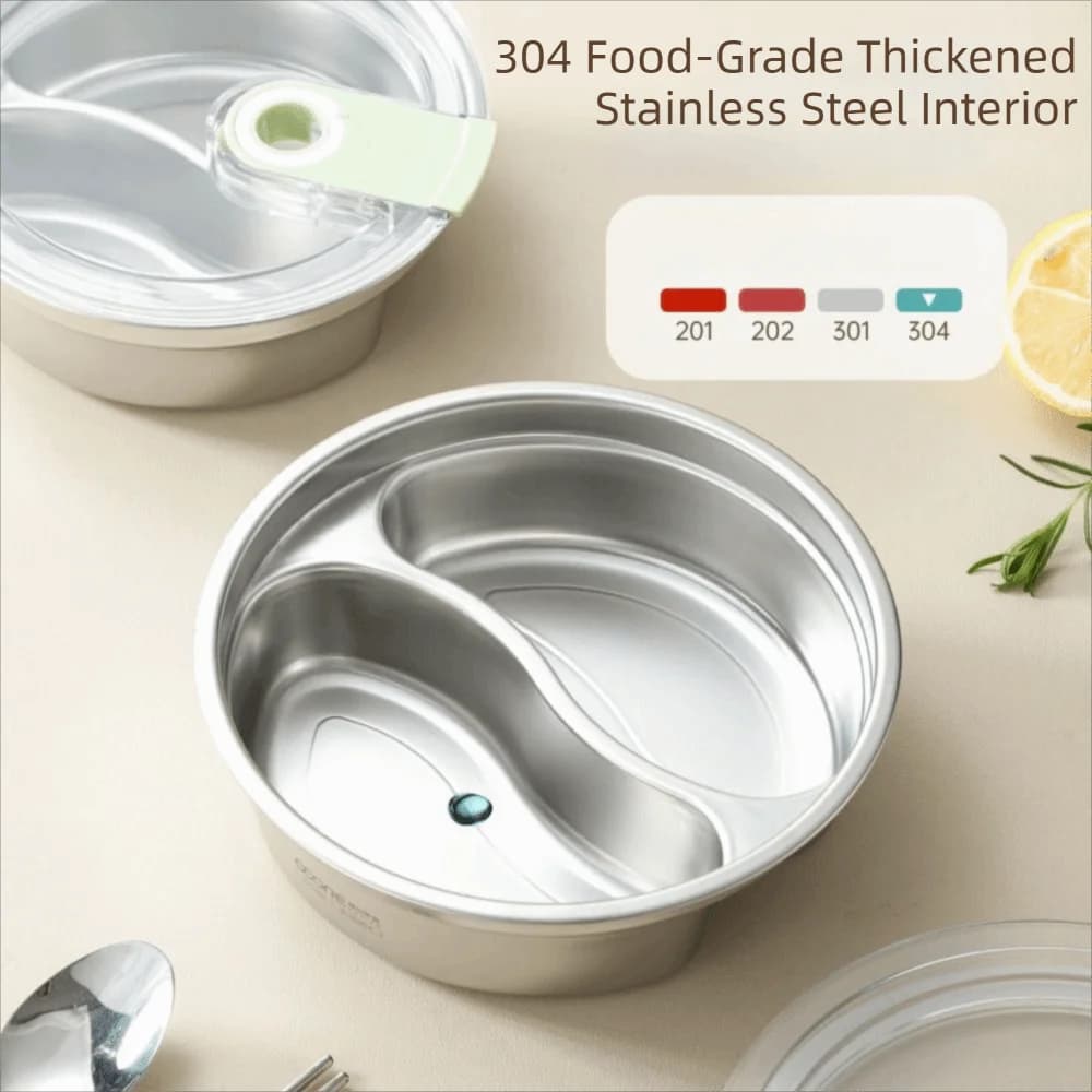 304 Stainless Steel Stainless Steel Lunch Box Portable Design 2 Compartment Sealed Food Container Large Capacity Heat-resistant