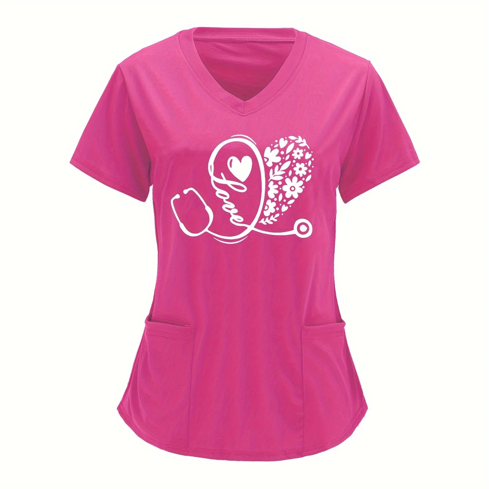 Scrub medico donna tinta unita stampa grafica infermiera dentale sana top scollo a v manica corta t-shirt uniforme medica per le donne