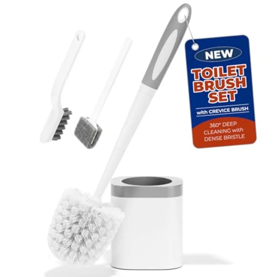 Set Spazzola per WC e Porta Spazzola con Spazzola per Fessure per la Pulizia del WC e del Bagno, Bianco