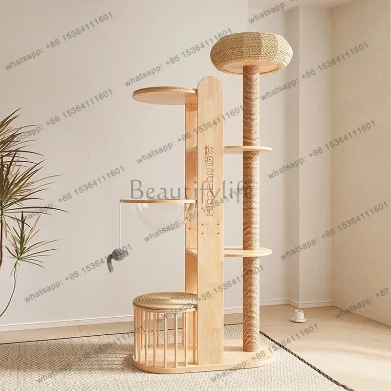 American Wooden Cat Scratching Post Modern Living Room Originality Design Habitats Cat Tree Pet Products Columpio Para Gato FYCT