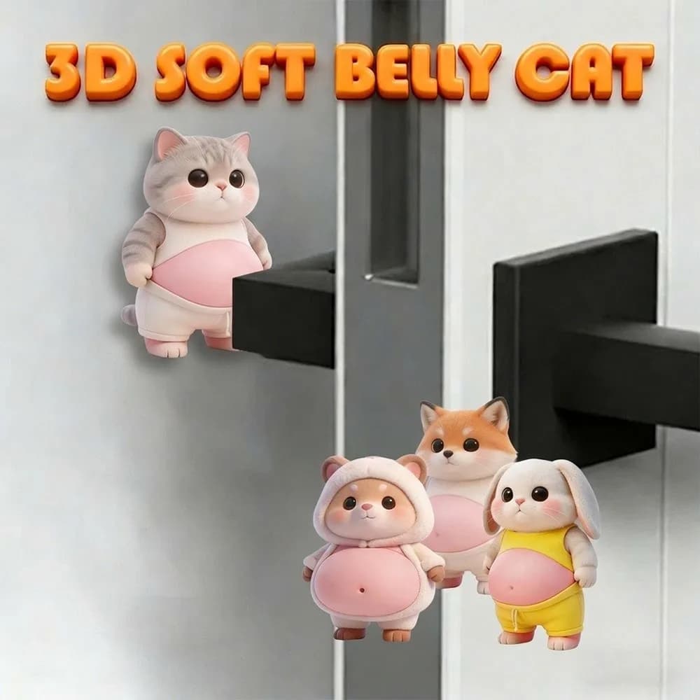 2PCS Chubby Animal Door Stopper Soft Rubber Mute Design 3D Belly Stickers Shockproof Soft Wallpaper Sticker Decoration Supplies