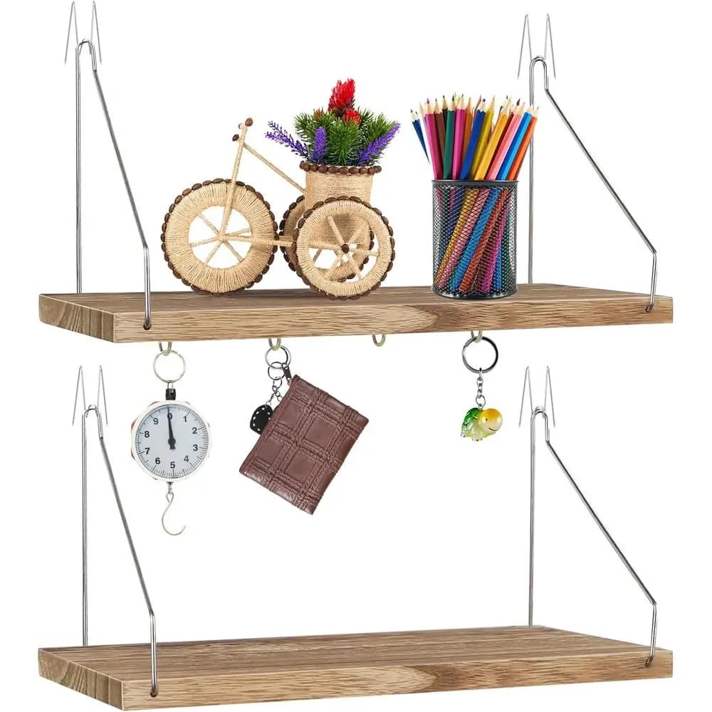 Confezione da 2 mensole da parete con ganci - Organizer in legno da 11,8" per pareti di cubi in tessuto, accessori da scrivania pendenti e decorazioni per le donne