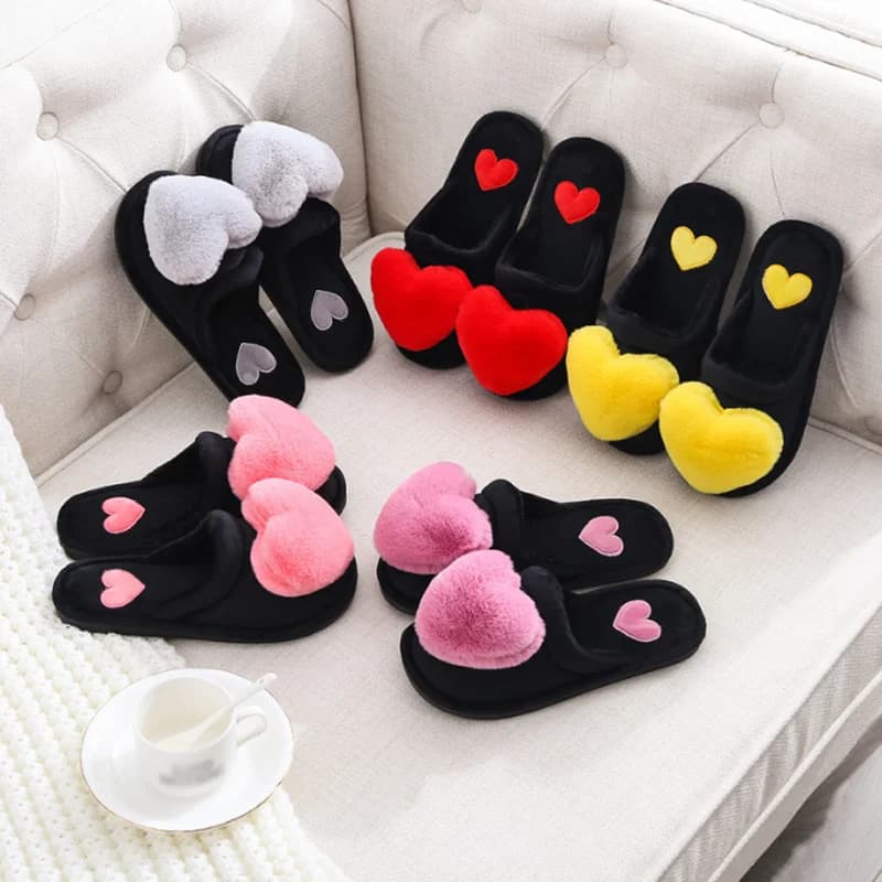 New autumn winter anti slip warm women's love cartoon home slippers