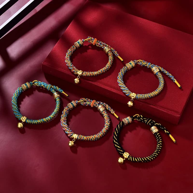 Hand-woven Tibetan Bracelet Colorful Thread Good Lucky Charm Rope Bracelet With Bell Women Bangles
