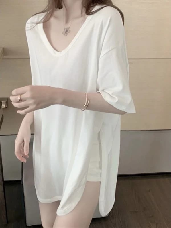Outlet Women's Loose Fit round Neck Short Sleeve T-Shirt mid Length Casual Top Comfortable Breathable Summer Fashion