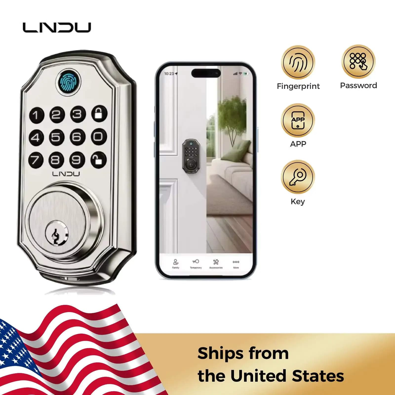 LNDU Smart Door Lock D280L Blocco impronte digitali e tastiera Serratura a combinazione Serratura intelligente all-in-one Serrature per porte impermeabili